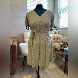 Green Floral Button-Down Dress